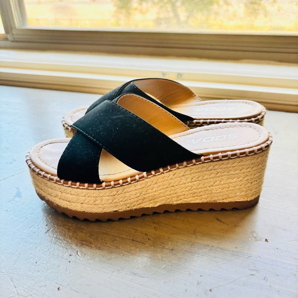 Soda Black and Tan Platform Sandals